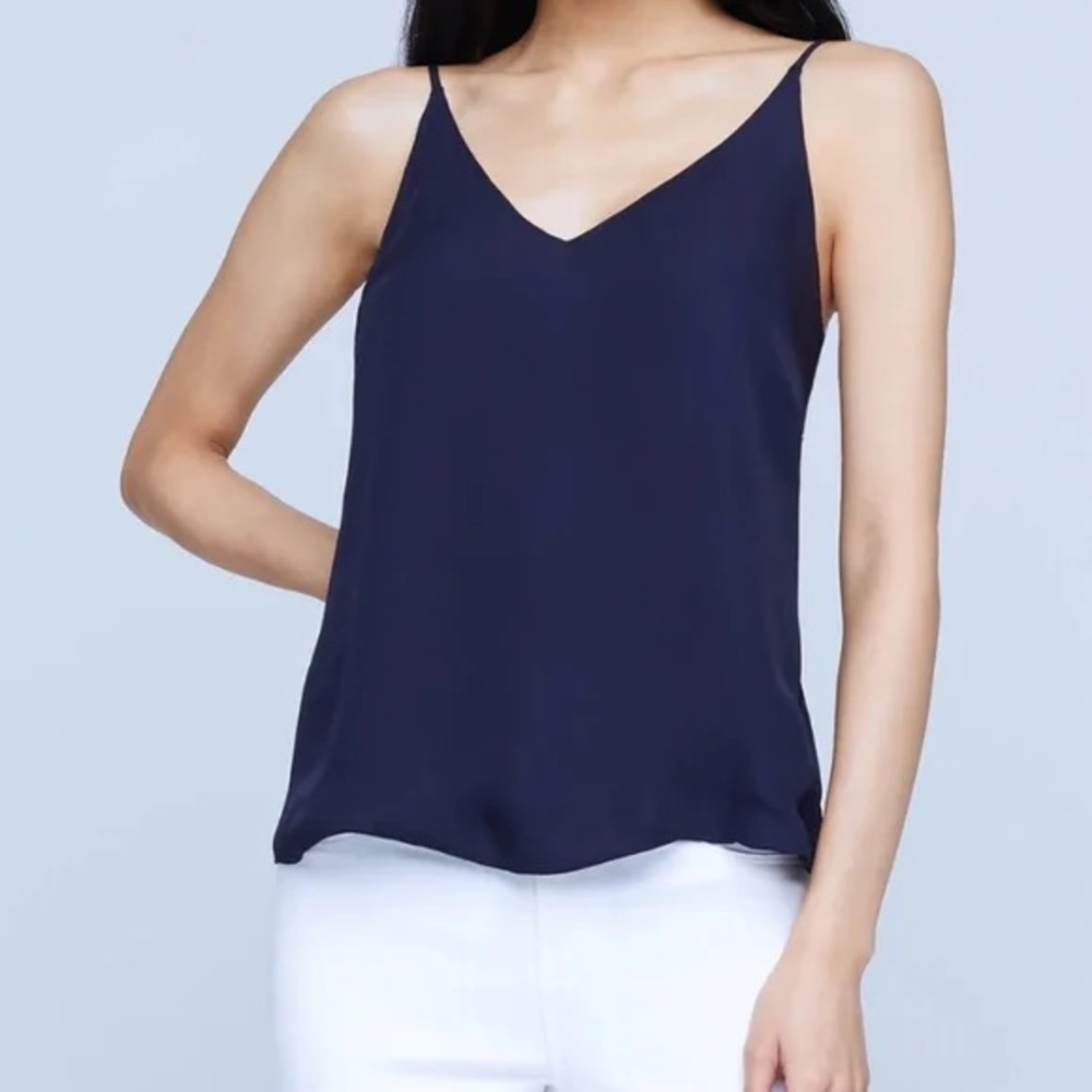 Paper Crane V-Neck Navy Spaghetti Strap Tank Shell